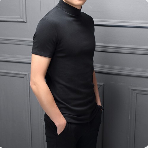 Mens Mock Turtleneck T-shirt Pullover Short Sleeve Solid Slim Fit Top Undershirt - Picture 7 of 18