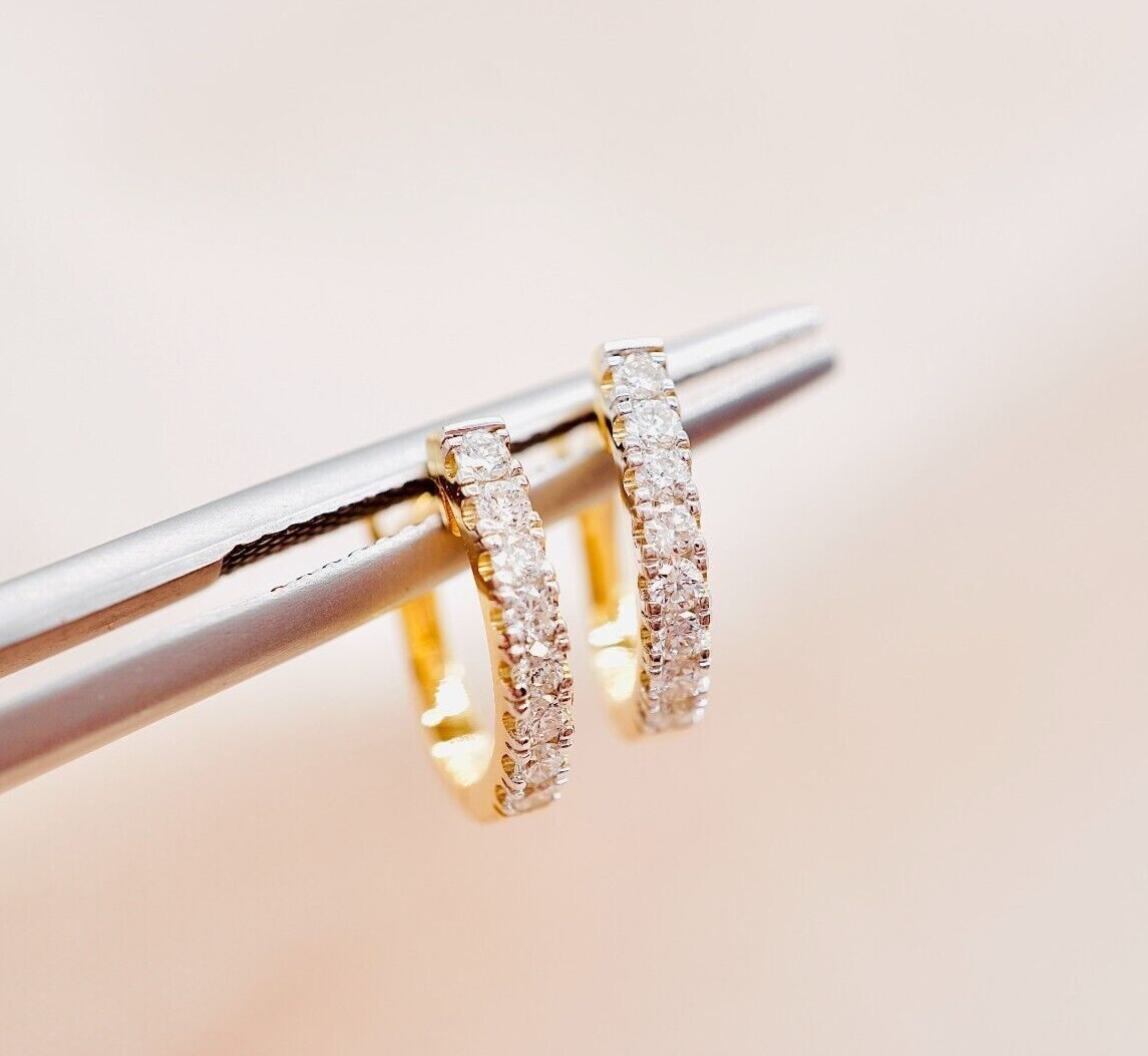 Pendiente aro de diamantes cultivados en laboratorio VVS incoloro de oro de 9 quilates con chapado en oro de 18 quilates