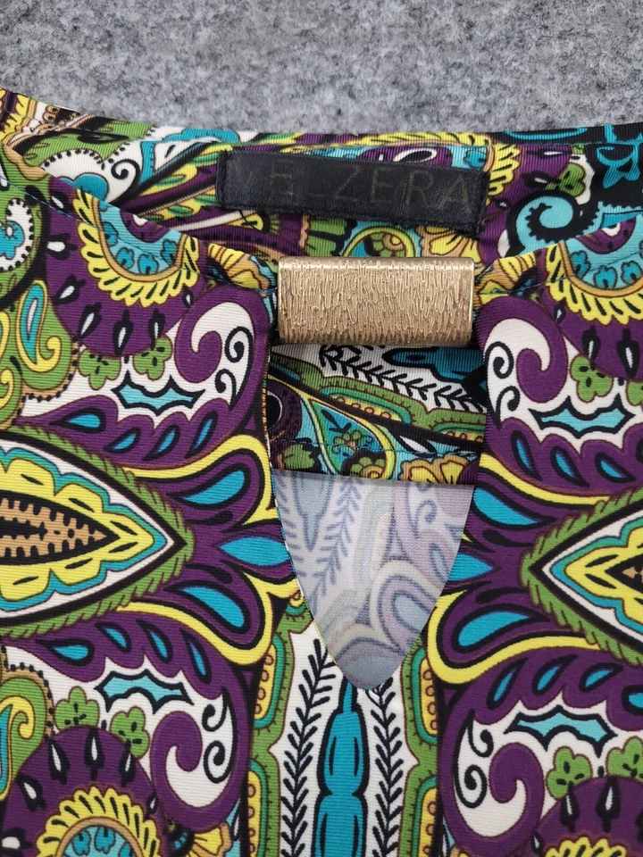 Velzera Shift Dress Womens Medium Long Flare Sleeve Midi Keyhole Green Paisley Foto 4 de 4