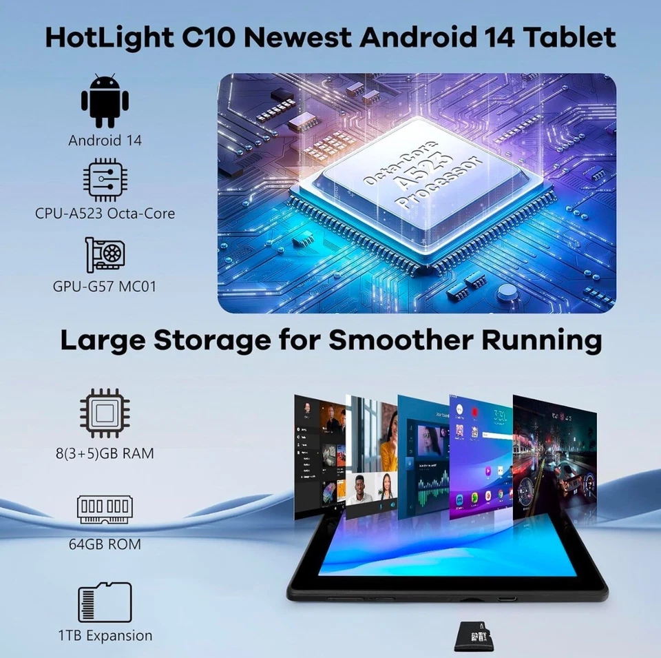 Android Tablet 10 inch Android 14 Octa-Core Processor 8GB+64GB 5MP+8MP, 5000mAh - Image 4 of 4