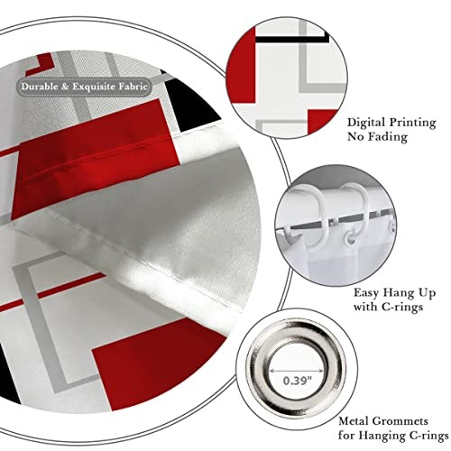Red Black Shower Curtain 60''W x 72''L Abstract White Grey Gray Geometric - Bild 3 von 6