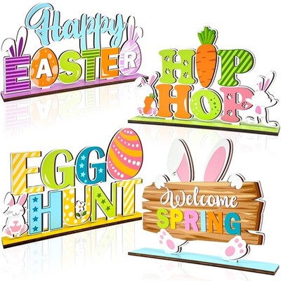 Easter Table Decoration 4 Pcs Wooden Happy Multicolored 
