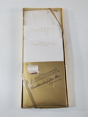 Mens Vintage Andhurst Embroidered Initial '' H''  Handkerchiefs Set Of 3 - NEW NOS