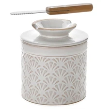 Nucookery Ceramic Butter Crock with Lid – Embossed French-Style Butter Keeper...