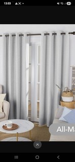 Deco Novo light grey linen look thick eyelet black out curtains size 53 x 84"