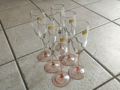 6 Sektgläser Champagner Luminarc France Rosa Fuß Stiel Vintage 22 cm Top 