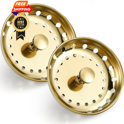 Retisee 2 Pcs Kitchen Sink Stopper Strainer Stainless Steel Drain Gold