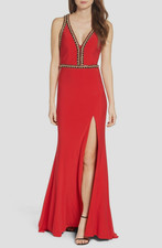 *75  Mac Duggal Sleeveless Chain Jersey Gown Dress  Sz 10