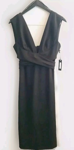 Vera Wang Cocktailkleid Damen 6 schwarz Etui ärmellos Gürtel Event neu mit Etikett - Bild 1 von 8