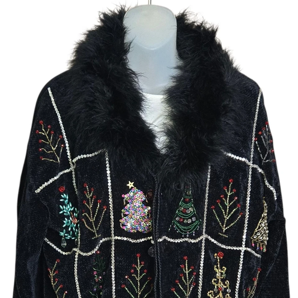 Berek Mujer 2X Suéter Navidad Cárdigan Embellecido Arte para Usar Piel Sintética Foto 2 de 4