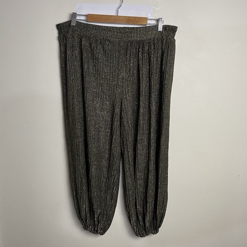 Made In Italy Gold Shimmer Pants Size 16 Womens Wide Leg Cuffed Stretch Italy