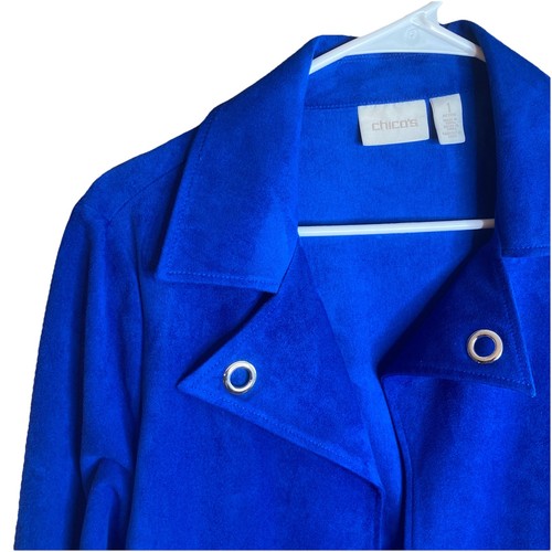 Chico's Womens Blue Open Jacket Size 1 Petite 20x23 11% Spandex - Picture 1 of 11