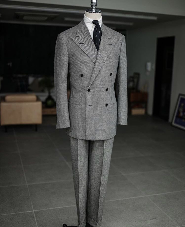 Houndstooth Men's Suit Winter Autumn Warm Business Formal 2Pcs Tuxedo Jacket