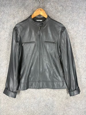 Marks & Spencer Jacket Womens UK 16 Black Faux Leather Bomber Racer-Style Biker