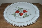 Vintage Strawberry White Milk Glass Plate Tray Scalloped  Gold Trim