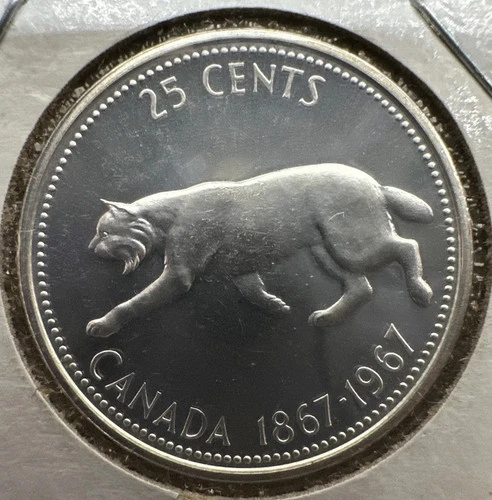 very fine 1867-1967 Canada Lynx Quarter BU Canadian .800 Silver Coin