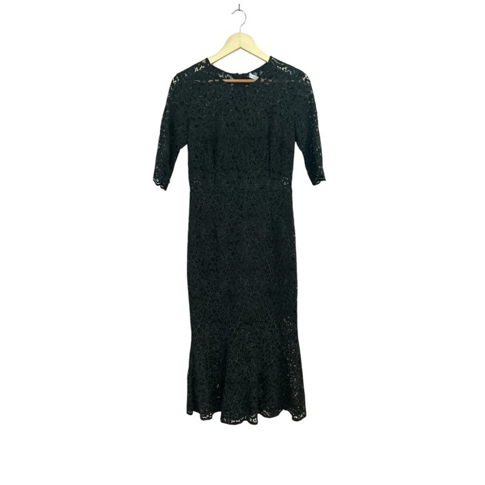 Vestido Midi Veronica Barba Negro Tilo Sirena Guipur Encaje, Talla 6 Foto 3 de 4