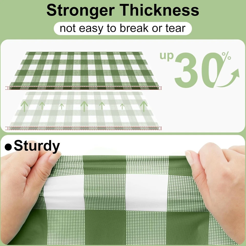 Quality Green White Checkered Tablecloth - Image 4 of 4