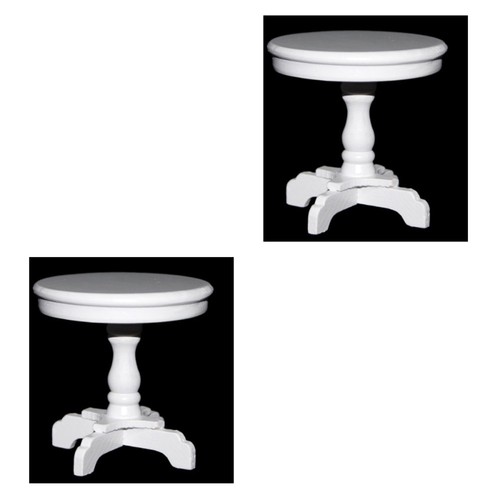 2 Count Mini Imitation Wooden Round Table 1:12 House Miniature Furniture - Picture 5 of 9