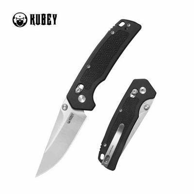 KUB464A Kubey Geri Knife 14C28N Steel Blade Black G10 Handle Bar Lock Clip