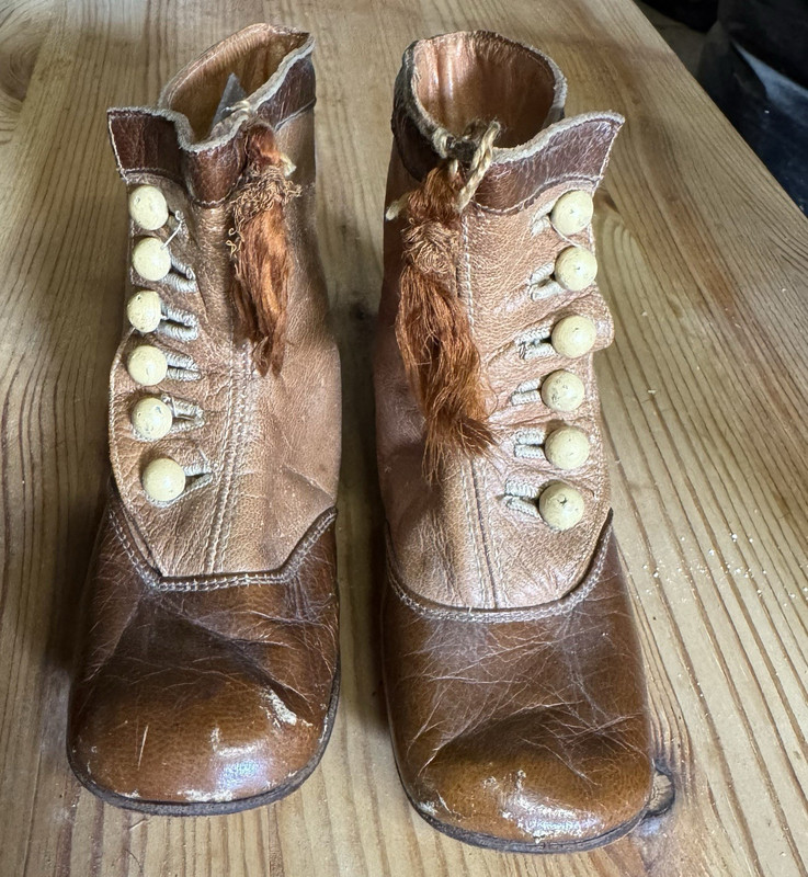 Vintage Victorian Brown Leather Lace-Up Button Boots, US Size 5