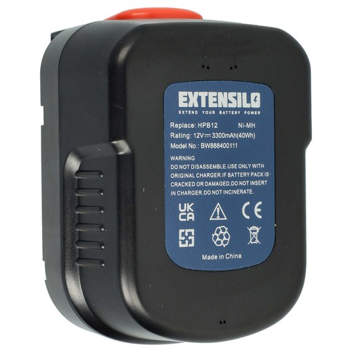 Batteria sostituisce Black & Decker BD1204L, A12EX, A1712, A12-XJ, A12 3,3Ah 12V - Foto 1 di 9
