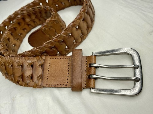 VTG Braided Woven Brown Leather Belt Silvere EUC Buckle Small - Picture 10 of 10