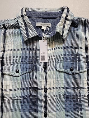 Outerknown Blanket Shirt Mens Sz M Blue White Plaid Cotton Flannel Button Up New