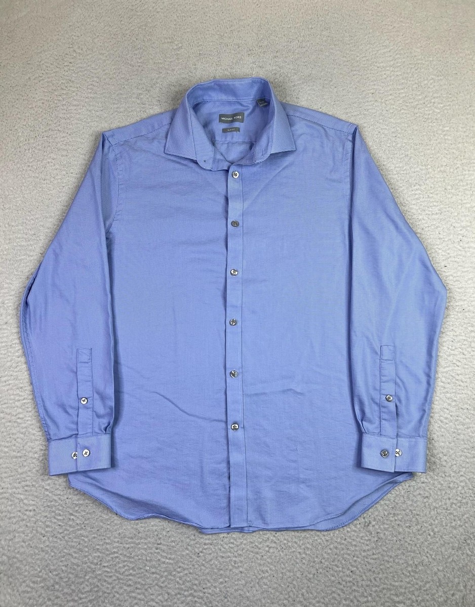 Michael Kors Shirt Mens Large Blue Slim Fit Long Sleeve Dress Button Front Michael Kors Shirt Mens Large Blue Slim Fit Long Sleeve Dress Button Front