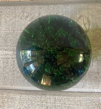 Art Glass Sphere Paperweight Emerald Green Control Bubbles Orb 4.5"