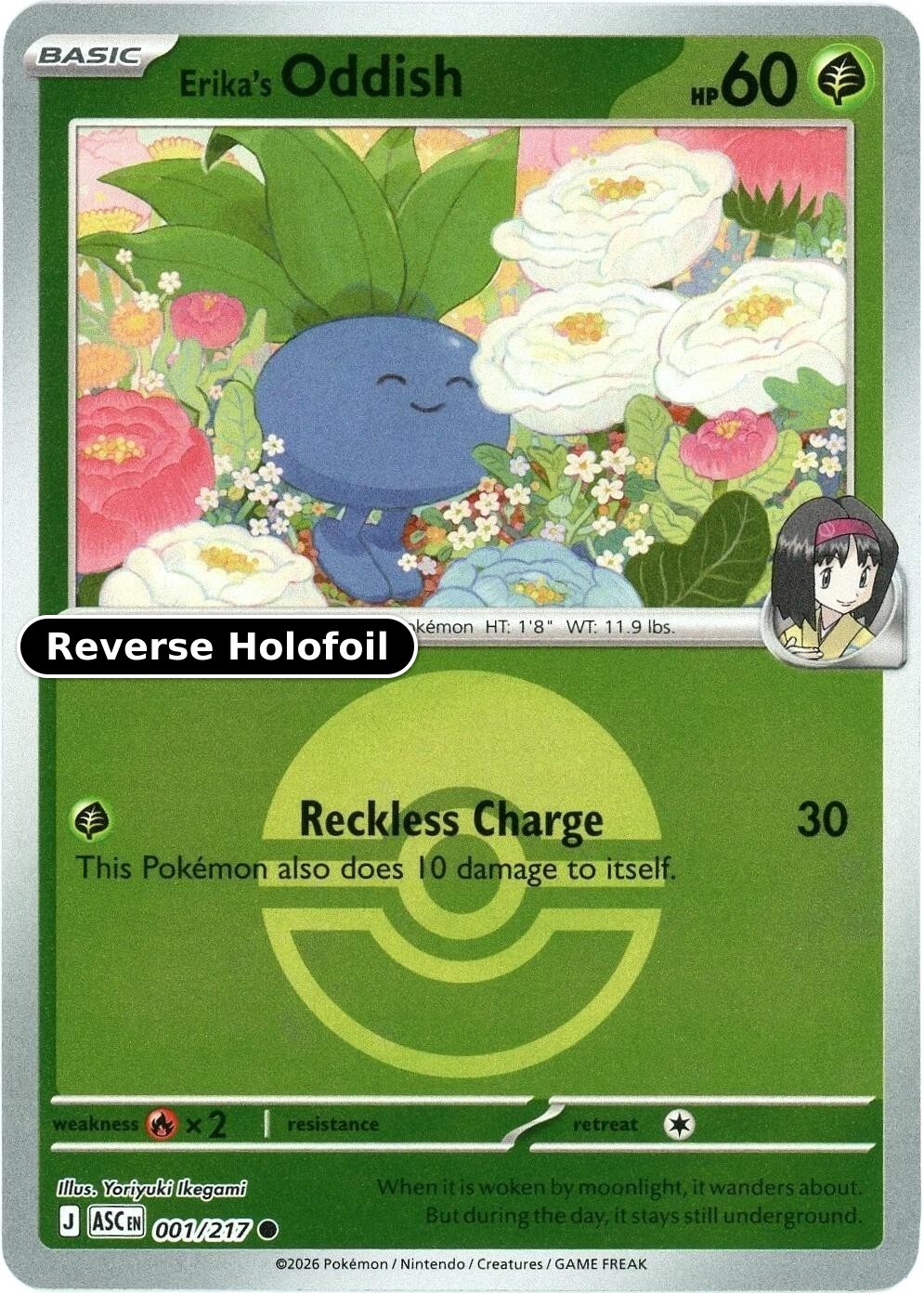 Erika's Oddish (Poke Ball) Reverse Holofoil ASC 001/217 NM Pokemon
