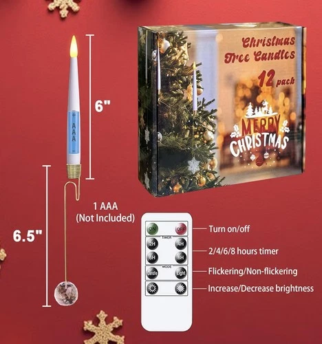 Flameless Christmas Tree Candles with Remote, 12 Pcs Taper Lights - product listing photo