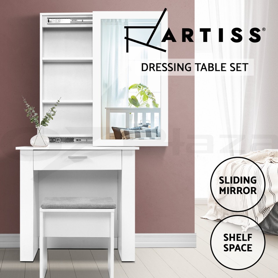 Artiss 2-in-1 Dressing Table Stool Set Bedside Table White