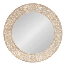 Kate and Laurel Engrahm Rustic Engraved Wooden Round Mirror 26 Inch Diameter ...