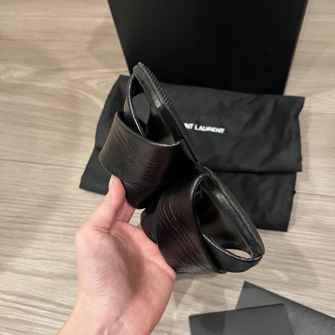 Sandali Saint Laurent tacco pelle nero punta quadrata misura 34 5 donna originali senza scatola