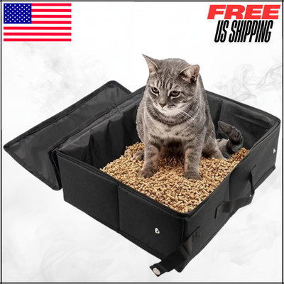Portable Cat Travel Litter Box with Zipper Lid Foldable Waterproof Travel Potty