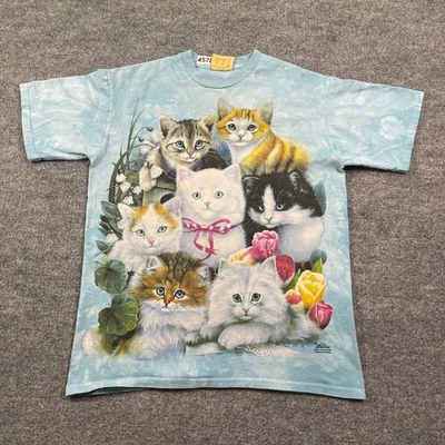 Camisa Tie-Dye Vintage 2000 The Mountain Cat Kitty Kitten Mediana 21x26 Azul - Imagen 1 de 4