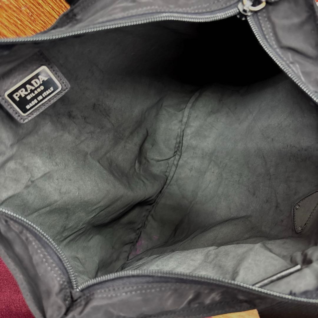 PRADA Vintage Nylon Shoulder Bag Black A4 Tote with Logo and Triangle Plate thumbnail 9