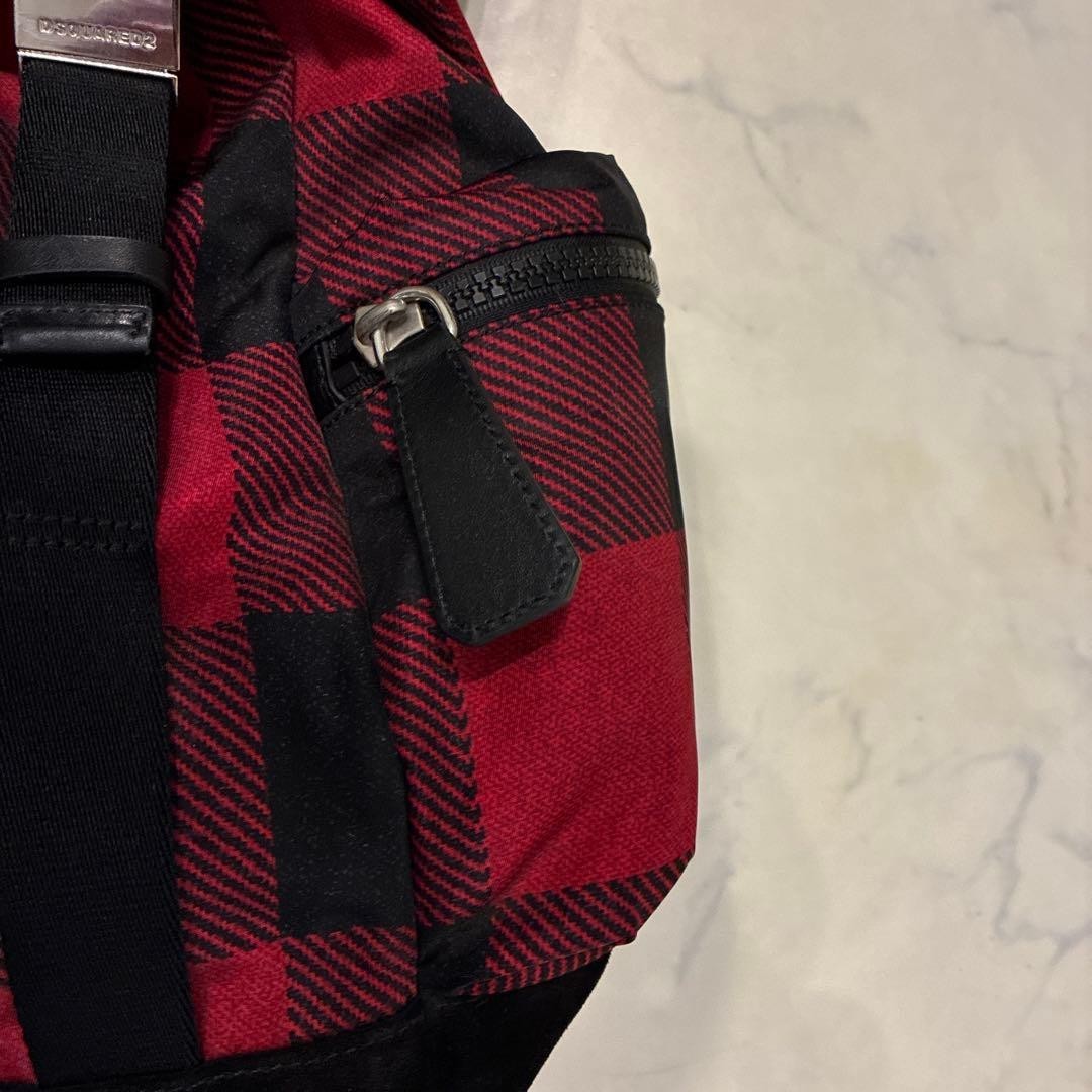 DSQUARED2 Red Black Check Backpack Designer Rucksack Streetwear