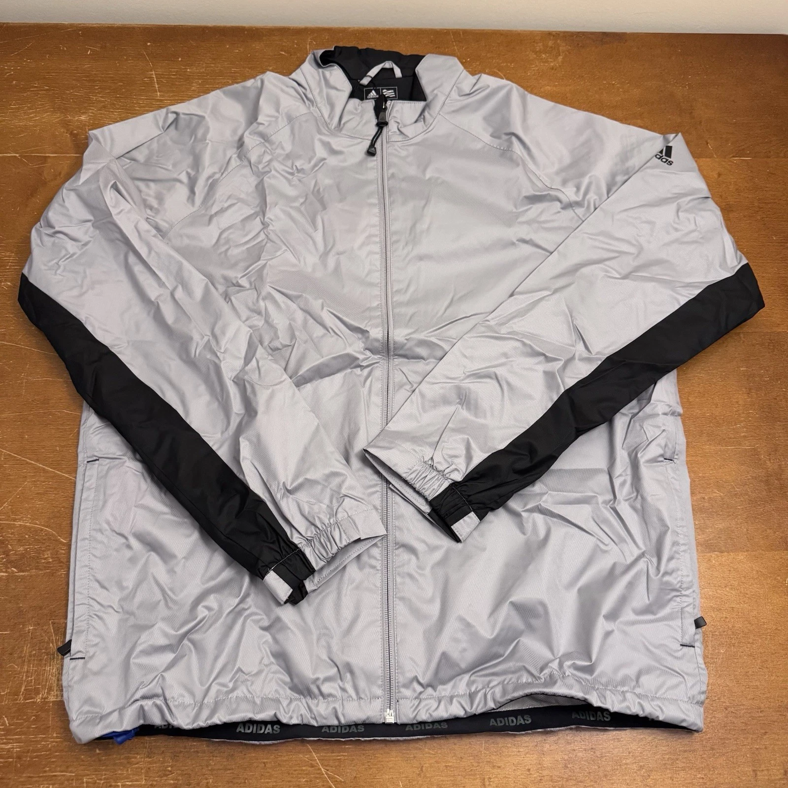 Adidas Jacket Mens Large Gray Full Zip Climastorm Windbreaker Lightweight