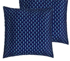 LEVTEX HOME NaNette Navy, Blue Leaf Pattern Quilted Cotton Euro Sham Set of 2 