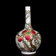 Fine Collectable Art Handmade Painting Famille Rose Porcelain Peach Dan Vase