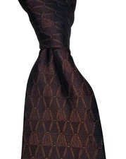 Robert Talbott Mens Brown Geometric Silk Necktie USA EUC