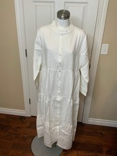 Alice Walk White Linen Tiered Midi Shirt Dress NWT $299, Size XL