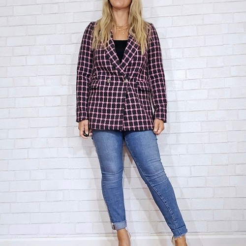Rachel Zoe Pink and Black Plaid Double Breasted Blazer NWT - Picture 2 of 10