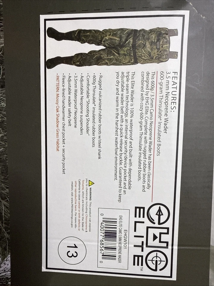 EHG Elite Camo 3.5MM Neoprene Waders SZ 13 With Rugged Insulated Rubber Boots - Image 3 of 4