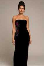 Vtg Jessica McClintock Gunne Sax Maxi Dress M Black Velvet Floral Embroidery