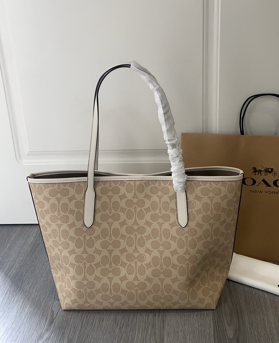 NWT City Tote In Signature Canvas CV976 Gold/Sand/Chalk | eBay