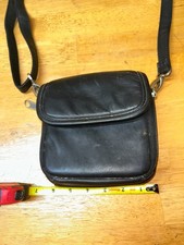 Vintage Black Leather Mini Crossbody Bag Small Camera Travel Pouch 6"