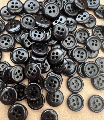 10 x Kunststoff Knopf Knöpfe schwarz, 14mm,  4-Loch, NEU